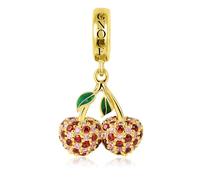 GNOCE Obst Charm Anhänger Sterling Silbe Kirsche Charm Anhänger 18 Karat vergoldet Charm Bead Fit Armband/Halskette für Frauen Mädchen