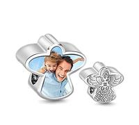 GNOCE Personalisierte Foto Charms Bead Schutzengel Anhänger Charm Fit Armband Halskette menschliche Familie Haustier Bild Perlen Charme Geschenk für Frauen Mädchen