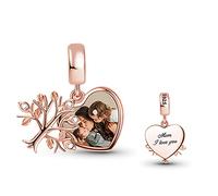 GNOCE Stammbaum Personalisierte Gravable Charms Sterling Silber Benutzerdefiniertes Foto Beads Charms Anhänger Fit Armband Halskette Muttertag Geschenk für Frauen Mutter