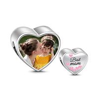 Gnoce Sterling Silber Personalisierte Foto Charme mit Besten Mom-For Anhänger & Choker Halskette Eingraviert Fit Alle Armband/Halakette Das beste Geschenk für die Mutter am Muttertag