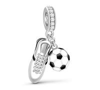 Gnoce925 Sterling Silber Damen Charm Sneaker & Schwarz-Weißer Emaille Fußball Anhänger Fit Armband und Halskette Geschenk Für Kinder Junge Männer Fußballfans