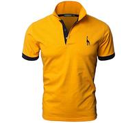 GNRSPTY Poloshirt Herren Kurzarm Polohemd Giraffe Stickerei Einfarbig T-Shirt M-3XL,Gelb,M