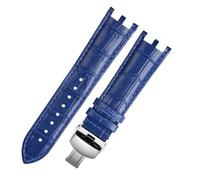 GNUFOPI Uhrenarmband Mit Doppelter Kerbe, 22 Mm, Kompatibel Mit Versace V-RACECHRONO Lederuhrenarmband GTM-Zubehör(A-Blue Silver)