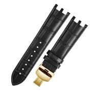 GNUFOPI Uhrenarmband Mit Doppelter Kerbe, 22 Mm, Kompatibel Mit Versace V-RACECHRONO Lederuhrenarmband GTM-Zubehör(A-Black Gold)