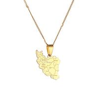 GNWAW Halskette Anhänger Schmuck Gold Farbe Iran Karte Anhänger Frauen Männer Iranische Halskette Charme Schmuck Festival Geschenk