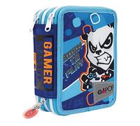 GO POP Giochi Preziosi Federmäppchen mit 3 Fächern für Herren - enthält 18 Buntstifte, 18 Filzstifte und andere praktische Schulutensilien, 13 L x 19,5 H x 6,5 T, Muster:, dim. 19,5 x 13 x 6,5 cm