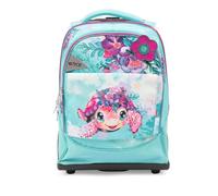 Go Pop Turtle Bloom Trolley, Rucksack Trolley mit bunten Schildkröten-Grafiken, verstärkten Rädern, verstellbarem Teleskopgriff, gepolsterter Rücken, abnehmbarem Frontband und mehreren Taschen