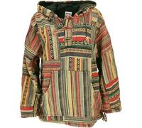 Goa Kapuzenshirt, Stonewash Patchwork Baja Hoody, Baumwolle | Kapuzenpulli im Ethno-Look, natürliche Holzknöpfe, Kängurutaschen, kuschelig warmes Innenfutter, normaler Schnitt