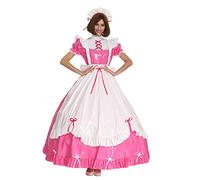 GOceBaby Frauen Sissy Dienstmädchen Gotisch Schleife Rosa PVC Verschließbar Kleid Crossdress mit Langen oder Kurzen Ärmeln (3XL)
