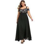 Godathe Damen Kleid Mode Große Größen Knielang Asymmetrisch Abendkleider Für Mollige Frauen Kurzarm Maxikleider Festlich Hochzeit Kleider Übergröße Schönes Tunikakleid Partykleid, T01 Black, 5XL