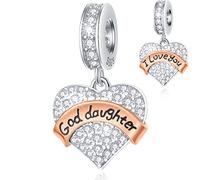Goddaughter Charms passt Pandora Moment Armband, 925 Sterling Silber Ich liebe dich Gott Tochter Perlen, funkelnd klar CZ God Daughter Herz Anhänger, Geschenke für Weihnachten/Geburtstag