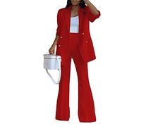 Godoboo Damen Business Anzug 2 Stück Casual Outfits Revers Damen Hosenanzug Blazer Hose Set Elegant Slimfit Streetwear Langarm Anzugjacke Anzughosen Zweiteiler Mode