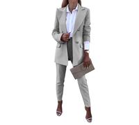 Godoboo Damen Business Anzug 2 Stück Casual Outfits Revers Damen Hosenanzug Blazer Hose Set Elegant Slimfit Streetwear Langarm Anzugjacke Anzughosen Zweiteiler Mode