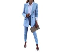 Godoboo Damen Business Anzug 2 Stück Casual Outfits Revers Damen Hosenanzug Blazer Hose Set Elegant Slimfit Streetwear Langarm Anzugjacke Anzughosen Zweiteiler Mode