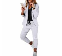 Godoboo Damen Business Anzug Set 2 Stück Revers Büro Business Formal Blazer Langarm Hosenanzug Slim Fit
