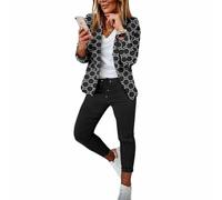 Godoboo Damen Business Anzug Set 2 Stück Revers Büro Business Formal Blazer Langarm Hosenanzug Slim Fit