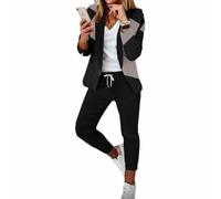 Godoboo Damen Business Anzug Set 2 Stück Revers Büro Business Formal Blazer Langarm Hosenanzug Slim Fit