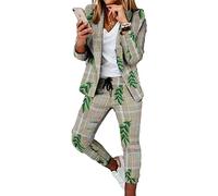 Godoboo Damen Business Anzug Set 2 Stück Revers Büro Business Formal Blazer Langarm Hosenanzug Slim Fit