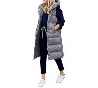 Godoboo Damen Lang Daunenweste Wintermantel Vest Ärmellose Warmer Daunenmantel Longweste Casual Winterjacke Outdoor Ärmellos Mantel Jacke Weste Lang Steppweste mit KapuzeWintermantel