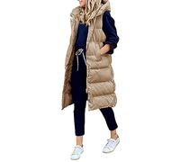Godoboo Damen Lang Daunenweste Wintermantel Vest Ärmellose Warmer Daunenmantel Longweste Casual Winterjacke Outdoor Ärmellos Mantel Jacke Weste Lang Steppweste mit KapuzeWintermantel
