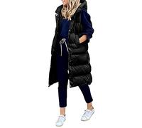 Godoboo Damen Lang Daunenweste Wintermantel Vest Ärmellose Warmer Daunenmantel Longweste Casual Winterjacke Outdoor Ärmellos Mantel Jacke Weste Lang Steppweste mit KapuzeWintermantel