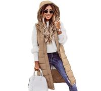 Godoboo Damen Lang Daunenweste Wintermantel Vest Ärmellose Warmer Daunenmantel Longweste Casual Winterjacke Outdoor Ärmellos Mantel Jacke Weste Lang Steppweste mit KapuzeWintermantel