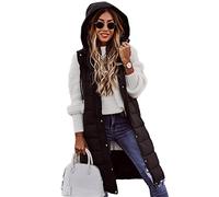 Godoboo Damen Lang Daunenweste Wintermantel Vest Ärmellose Warmer Daunenmantel Longweste Casual Winterjacke Outdoor Ärmellos Mantel Jacke Weste Lang Steppweste mit KapuzeWintermantel