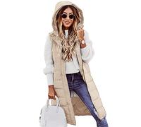Godoboo Damen Lang Daunenweste Wintermantel Vest Ärmellose Warmer Daunenmantel Longweste Casual Winterjacke Outdoor Ärmellos Mantel Jacke Weste Lang Steppweste mit KapuzeWintermantel