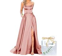 Godoboo Damen Lange Ballkleider Off Shoulder Sexy Backless Abend Prom Kleider Partykleid A-Linie Abendkleider Schlitz Festkleider Einfarbig Elegant mit Geschenktüten und Hochzeit Handgelenk Blumen