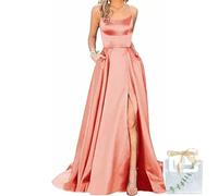 Godoboo Damen Lange Ballkleider Off Shoulder Sexy Backless Abend Prom Kleider Partykleid A-Linie Abendkleider Schlitz Festkleider Einfarbig Elegant mit Geschenktüten und Hochzeit Handgelenk Blumen