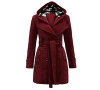 Godoboo Damen Mantel Warme Wintermantel Lange mit Kapuze Zweireihige Revers Winterjacke Trenchcoat Outwear Mit Taschen GüRtel Übergangsmantel Winter Elegant Outdoorjacke