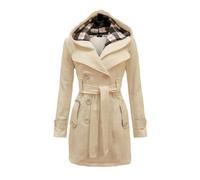 Godoboo Damen Mantel Warme Wintermantel Lange mit Kapuze Zweireihige Revers Winterjacke Trenchcoat Outwear Mit Taschen GüRtel Übergangsmantel Winter Elegant Outdoorjacke
