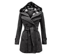 Godoboo Damen Mantel Warme Wintermantel Lange mit Kapuze Zweireihige Revers Winterjacke Trenchcoat Outwear Mit Taschen GüRtel Übergangsmantel Winter Elegant Outdoorjacke
