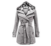 Godoboo Damen Mantel Warme Wintermantel Lange mit Kapuze Zweireihige Revers Winterjacke Trenchcoat Outwear Mit Taschen GüRtel Übergangsmantel Winter Elegant Outdoorjacke