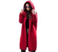 Godoboo Damen Strickjacke Pullover Elegante Damen Strickmantel Lange Cardigan Coat Einfarbig mit Kapuzen Lose Warm Herbst Winter