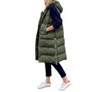 Godoboo Daunenweste Damen Lang Vest Ärmellos Warmer Jacke Übergangs Daunenweste Medium Lange Dicker Slim Zip Einfarbig Freizeit Mantel Jacke mit Taschen Herbst Winter Outdoor Klettern Reisen