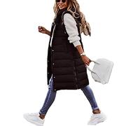 Godoboo Daunenweste Damen Lang Vest Ärmellos Warmer Jacke Übergangs Daunenweste Medium Lange Dicker Slim Zip Einfarbig Freizeit Mantel Jacke mit Taschen Herbst Winter Outdoor Klettern Reisen
