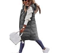 Godoboo Daunenweste Damen Lang Vest Ärmellos Warmer Jacke Übergangs Daunenweste Medium Lange Dicker Slim Zip Einfarbig Freizeit Mantel Jacke mit Taschen Herbst Winter Outdoor Klettern Reisen