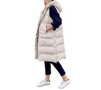 Godoboo Daunenweste Damen Lang Vest Ärmellos Warmer Jacke Übergangs Daunenweste Medium Lange Dicker Slim Zip Einfarbig Freizeit Mantel Jacke mit Taschen Herbst Winter Outdoor Klettern Reisen