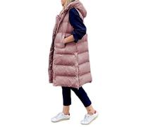 Godoboo Daunenweste Damen Lang Vest Ärmellos Warmer Jacke Übergangs Daunenweste Medium Lange Dicker Slim Zip Einfarbig Freizeit Mantel Jacke mit Taschen Herbst Winter Outdoor Klettern Reisen