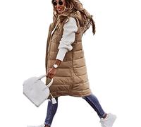 Godoboo Daunenweste Damen Lang Vest Ärmellos Warmer Jacke Übergangs Daunenweste Medium Lange Dicker Slim Zip Einfarbig Freizeit Mantel Jacke mit Taschen Herbst Winter Outdoor Klettern Reisen