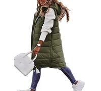Godoboo Daunenweste Damen Lang Vest Ärmellos Warmer Jacke Übergangs Daunenweste Medium Lange Dicker Slim Zip Einfarbig Freizeit Mantel Jacke mit Taschen Herbst Winter Outdoor Klettern Reisen