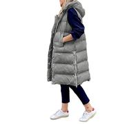 Godoboo Daunenweste Damen Lang Vest Ärmellos Warmer Jacke Übergangs Daunenweste Medium Lange Dicker Slim Zip Einfarbig Freizeit Mantel Jacke mit Taschen Herbst Winter Outdoor Klettern Reisen