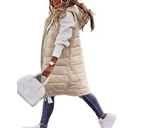 Godoboo Daunenweste Damen Lang Vest Ärmellos Warmer Jacke Übergangs Daunenweste Medium Lange Dicker Slim Zip Einfarbig Freizeit Mantel Jacke mit Taschen Herbst Winter Outdoor Klettern Reisen