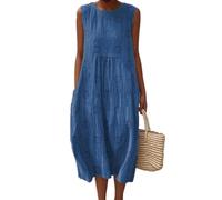 Godoboo Musselin Kleid Damen Sommerkleid Ärmellos Strandkleid Rundhals Blumendruck Kleider Freizeit Boho Midikleid Leicht Locker Luftig Freizeitkleid Casual Lose