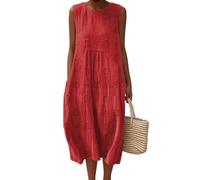 Godoboo Musselin Kleid Damen Sommerkleid Ärmellos Strandkleid Rundhals Blumendruck Kleider Freizeit Boho Midikleid Leicht Locker Luftig Freizeitkleid Casual Lose