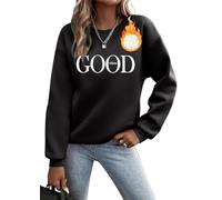 Godoboo Pullover Damen Sweatshirt Fleecepullover Sport Baumwolle Sweatpullover Buchstaben Print Herbst Pulli Basic Thermo Casual Ohne Kapuze