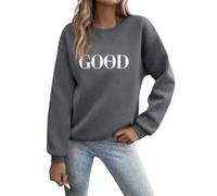 Godoboo Pullover Damen Sweatshirt Fleecepullover Sport Baumwolle Sweatpullover Buchstaben Print Herbst Pulli Basic Thermo Casual Ohne Kapuze