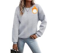 Godoboo Pullover Damen Sweatshirt Fleecepullover Sport Baumwolle Sweatpullover Buchstaben Print Herbst Pulli Basic Thermo Casual Ohne Kapuze