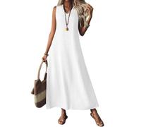 Godoboo Sommerkleid Damen Lang Strandkleider V-Ausschnitt Ärmellos Maxikleider Freizeitkleid Reißverschluss Hinten für Strand und Urlaub